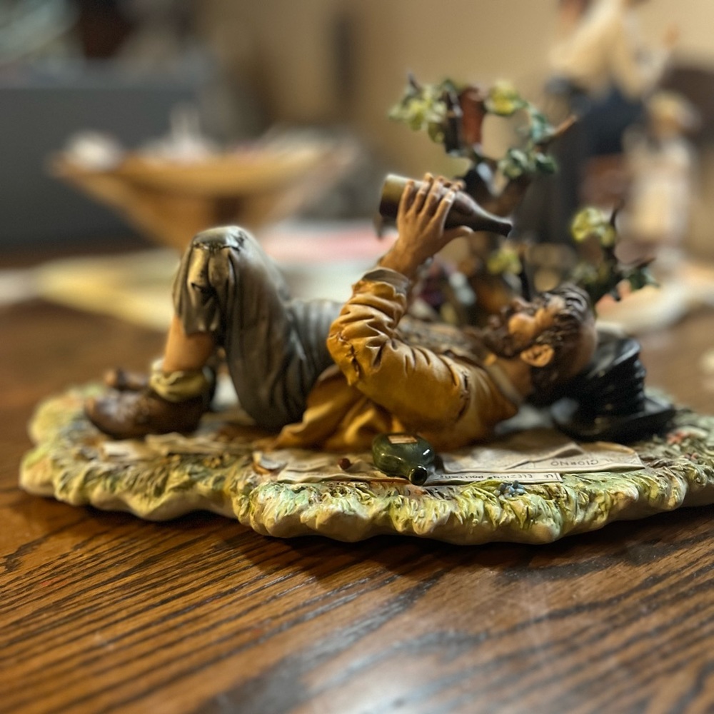 Capodimonte Porcelain Hobo On Newspapers Drinking - Made In Italy